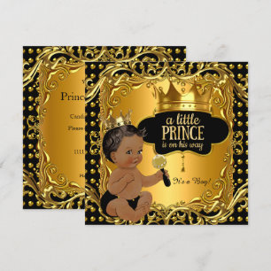 Invitation Petit Prince Baby Shower Hochet Doré Ethnique