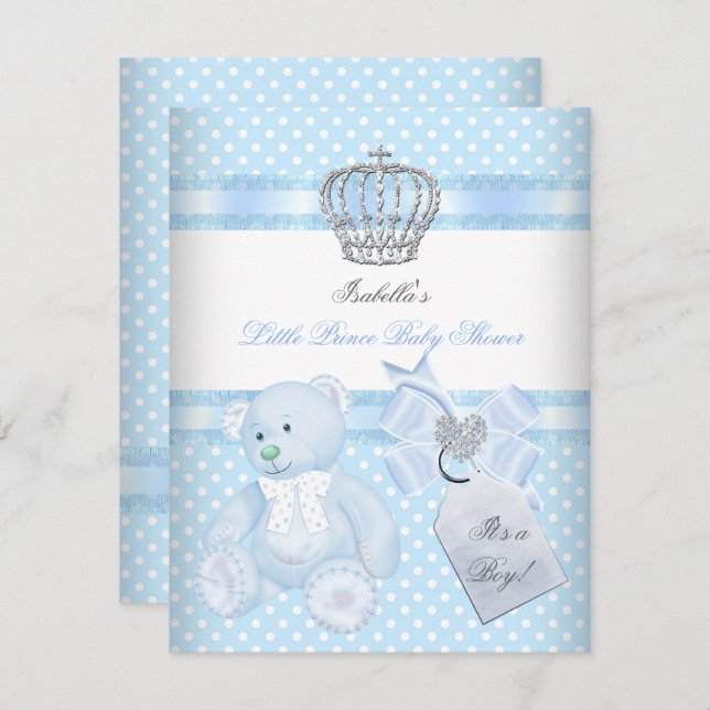 Invitation Petit Prince Baby shower mignon Garçon Spot Ours (Devant / Derrière)