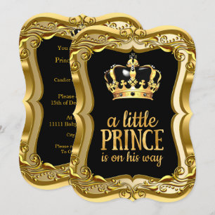 Invitation Petit Prince Baby Shower Noir Faux Papier Doré