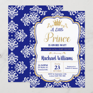 Invitation Petit Prince Baby shower Royal Blue Damask Boy