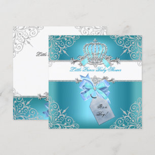 Invitation Petit Prince Bébé Filleul Couronne Bleu Turquoise