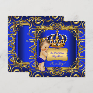 Invitation Petit Prince Bébé Filleul Fête Prénatale Bleu Brun