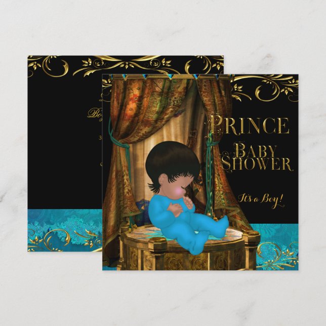 Invitation Petit Prince Bébé Filleul Garçon Couronne Royale S (Devant / Derrière)