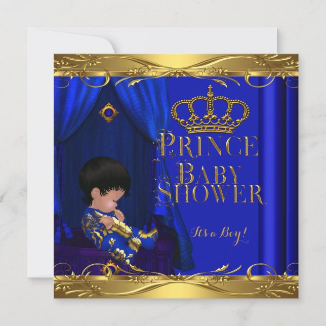 Invitation Petit Prince Bébé Filleul Garçon Royal Bleu Couron (Devant)