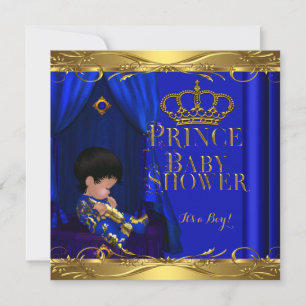 Invitation Petit Prince Bébé Filleul Garçon Royal Bleu Couron