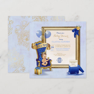 Invitation Petit Prince Bébé Garçon Couronne Dorée Royale Ble