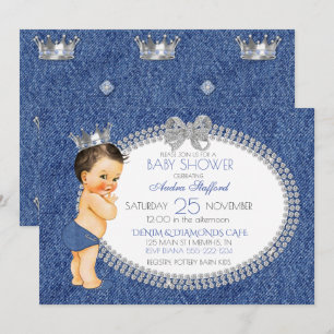 Invitation Petit Prince Bébé Garçon Denim & Diamants
