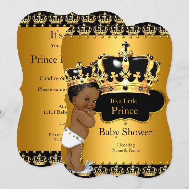 Invitation Petit Prince Bébé Shower Couronne Garçon Ethnique (Devant / Derrière)