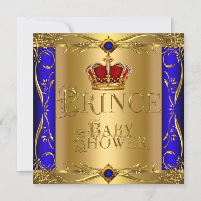 Invitation Petit Prince Bébé Shower Garçon Bleu Rouge Couronn (Devant)