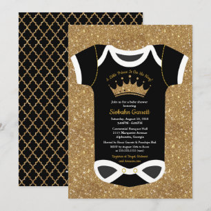Invitation Petit prince Black et baby shower royal d'or
