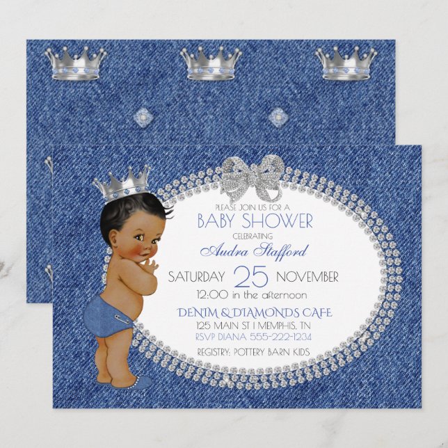 Invitation Petit Prince Garçon Denim & Diamants (Devant / Derrière)
