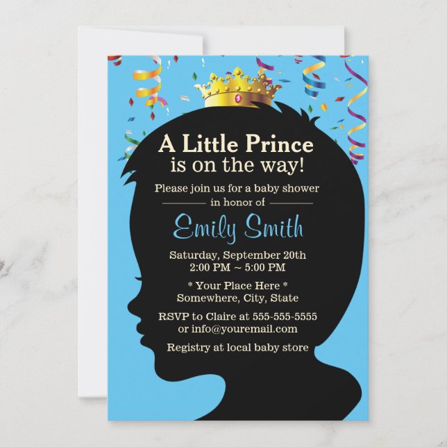 Invitation Petit Prince Silhouette Confetti Baby shower garço (Devant)