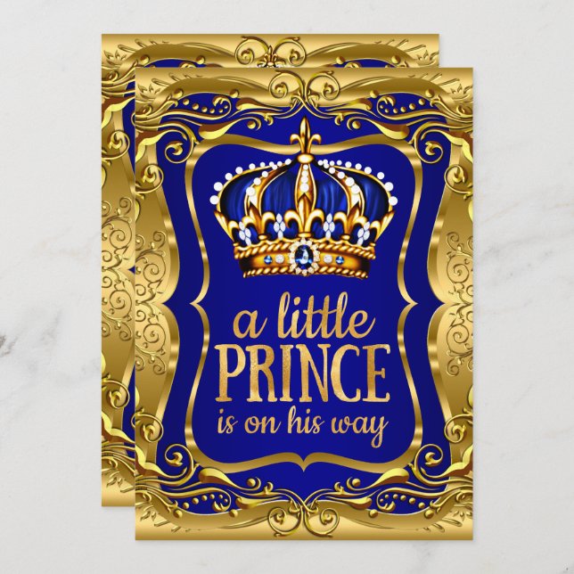 Invitation Petit Prince sur son chemin Baby shower Gold Blue (Devant / Derrière)