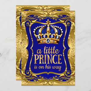 Invitation Petit Prince sur son chemin Baby shower Gold Blue