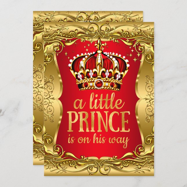Invitation Petit Prince sur son chemin Baby shower Gold Red (Devant / Derrière)