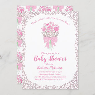Invitation Petit Princesse Bébé Fille Douche Argent Couronne