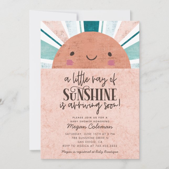 Invitation Petit Rayon De Baby shower Rose Soleil (Devant)