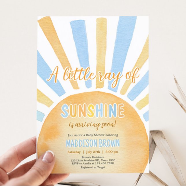 Invitation Petit rayon de soleil Baby shower (Blue Boho Sunshine Baby Shower Invitation)