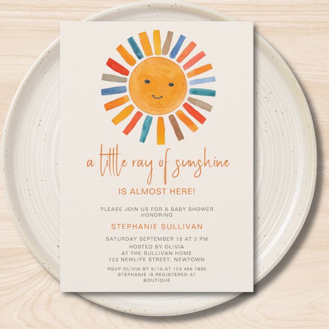 Invitation Petit Rayon de Soleil Baby Shower Bohème  (Créateur téléchargé)