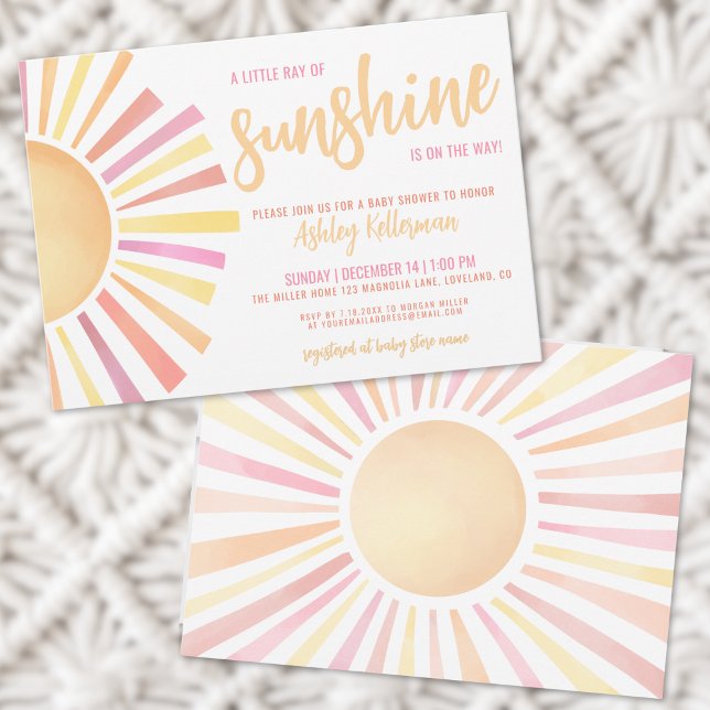 Invitation Petit Rayon De Soleil Baby Shower Bohème (Little Ray Of Sunshine Boho Baby Shower Invitation)