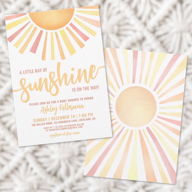 Invitation Petit Rayon De Soleil Baby Shower Bohème (Little Ray Of Sunshine Boho Baby Shower Invitation)