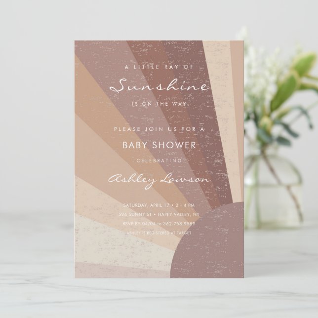 Invitation Petit Rayon De Soleil Baby shower Boho Moderne (Debout devant)