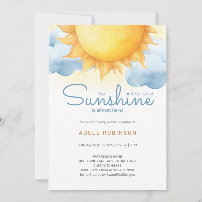 Invitation Petit rayon de soleil Baby Shower garçon (Devant)