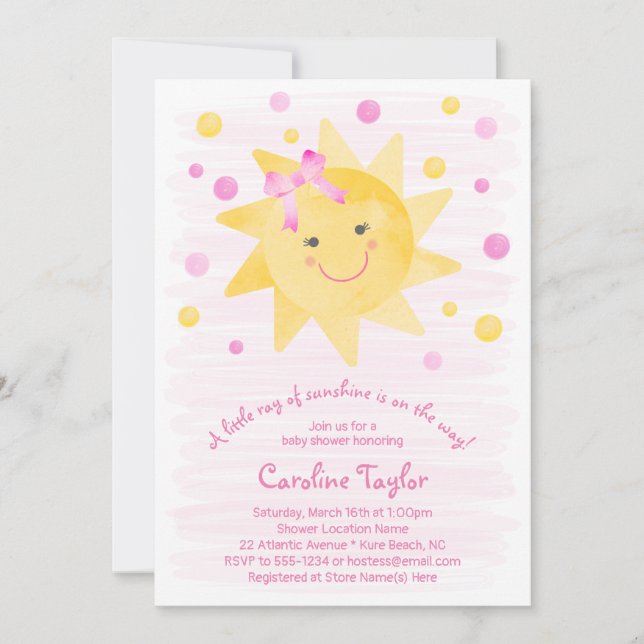 Invitation Petit rayon de soleil Baby shower jaune rose (Devant)