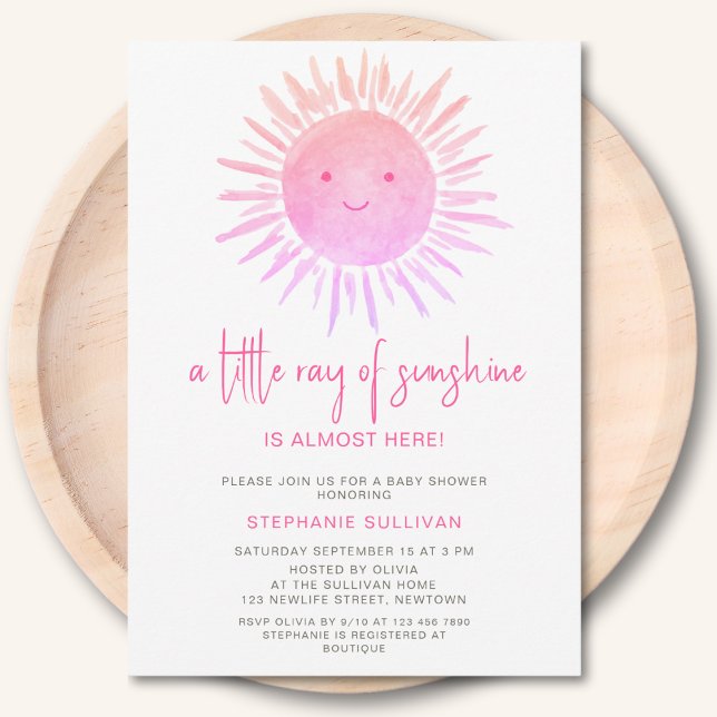 Invitation Petit rayon de soleil Baby shower rose (Créateur téléchargé)