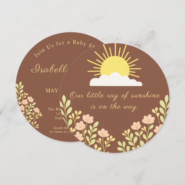 Invitation Petit Rayon de Soleil Boho Soleil Floral Terracott (Devant / Derrière)