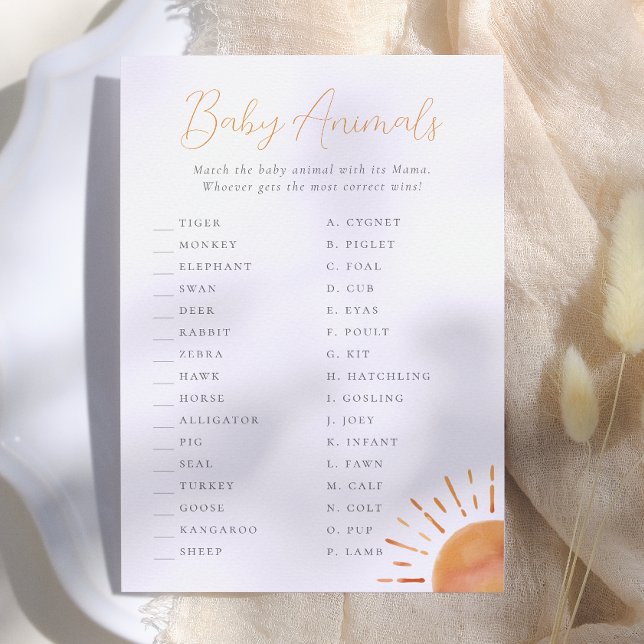 Invitation Petit rayon de soleil Jeu de bébés animaux (Créateur téléchargé)