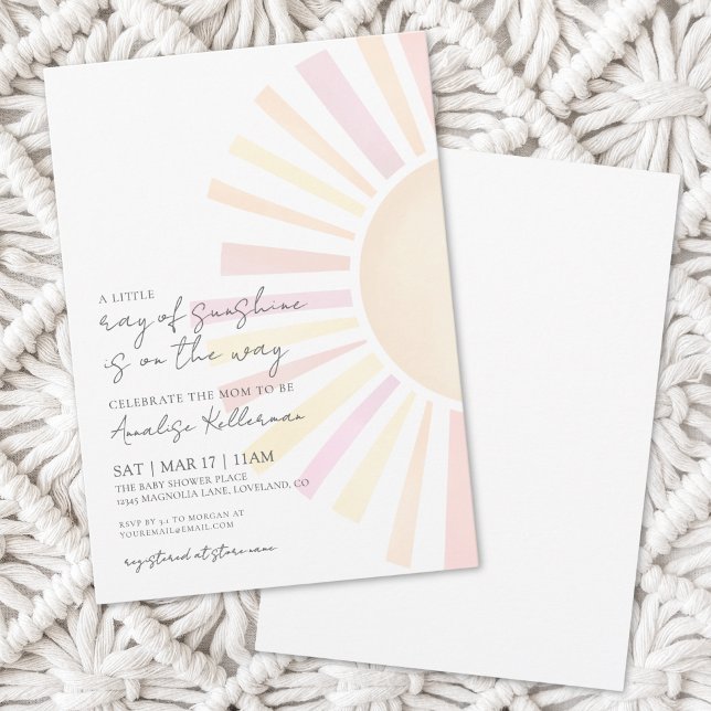 Invitation Petit Rayon De Soleil Rose Baby Shower (Little Ray Of Sunshine Pink Baby Shower Invitation)