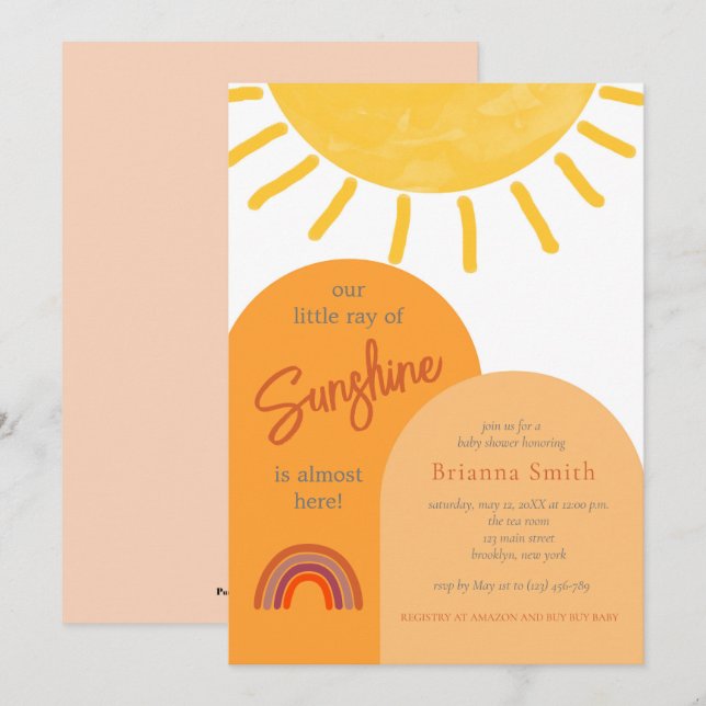 Invitation Petit rayon de Sunshine Boho Baby shower arc-en-ci (Devant / Derrière)