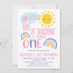 Invitation Petit Rayon Rose Violet De Soleil 1er Anniversaire