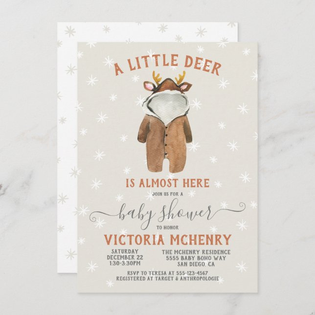 Invitation Petit Reindeer Baby shower d'hiver de Noël (Devant / Derrière)