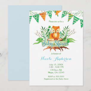 Invitation Petit Renard dans la forêt aquarelle Baby Shower