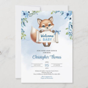 Invitation Petit renard mignon avec bannière papier dit Welco