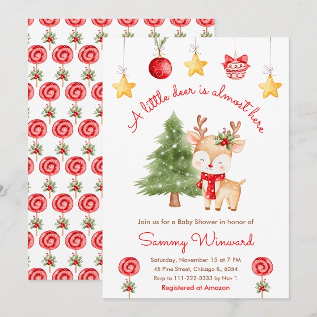 Invitation Petit Renne Baby Shower de Noël (Devant / Derrière)