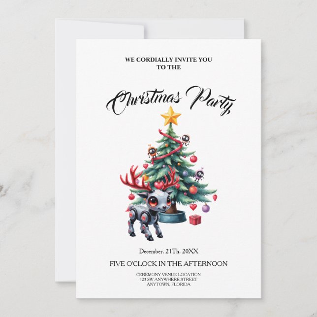 Invitation Petit renne Cyberpunk avec sapin de Noël (Devant)