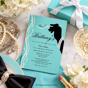 Invitation Petit Robe Noire Bleu Glam Anniversaire Dîner