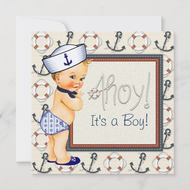Invitation Petit Sailor Boy Baby shower nautique Blonde (Devant)