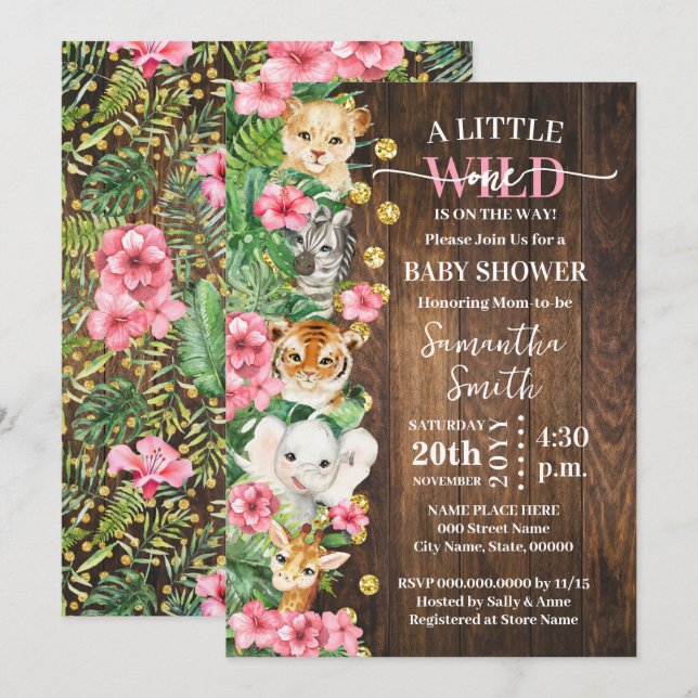 Invitation Petit Sauvageon Fête de Naissance Safari Rustique  (Devant / Derrière)