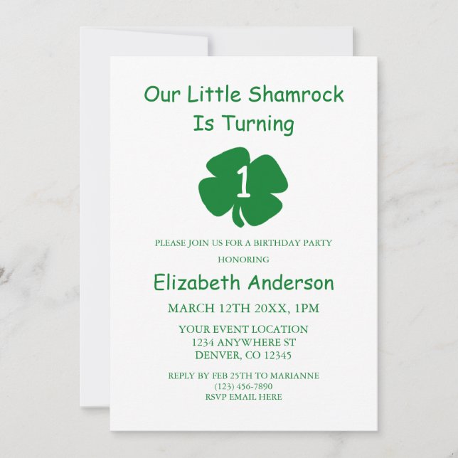 Invitation Petit Shamrock 1er anniversaire (Devant)