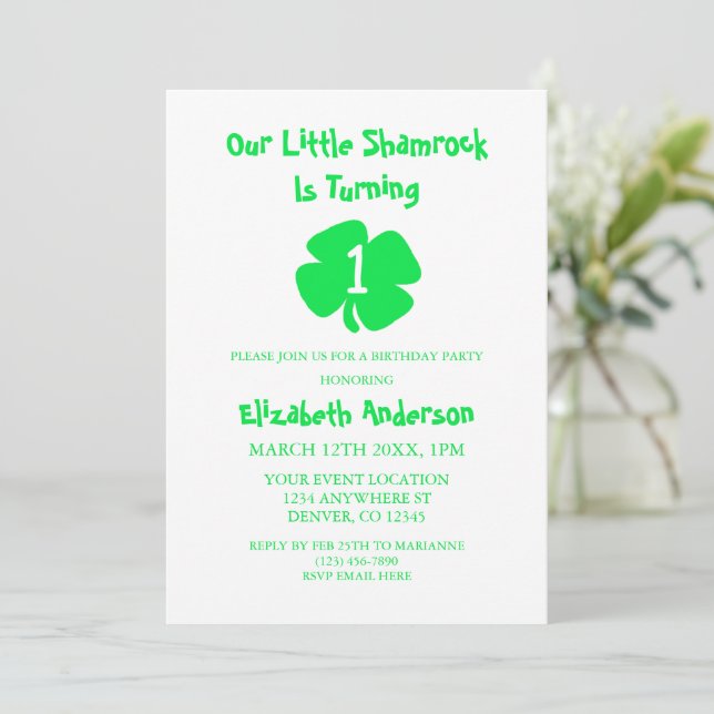 Invitation Petit Shamrock 1er anniversaire (Debout devant)