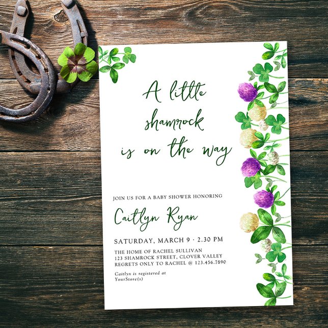 Invitation Petit Shamrock et Baby shower neutre de trèfle (A little shamrock is on the way - irish themed gender neutral baby shower invitation)