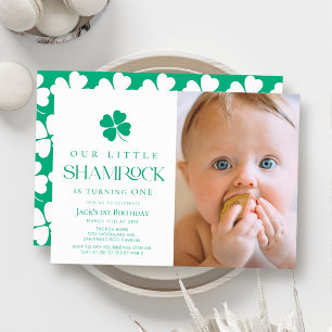 Invitation Petit Shamrock Garçon Moderne Photo 1er Anniversai