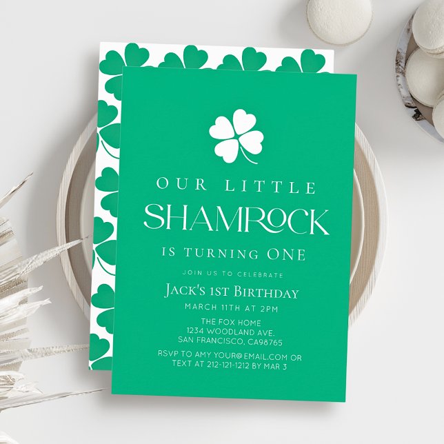 Invitation Petit Shamrock Moderne Garçon Vert 1er Anniversair (Créateur téléchargé)