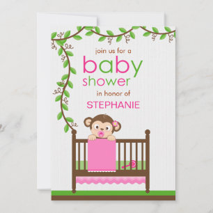 Invitation Petit singe dans un Baby shower de fille au lit d'
