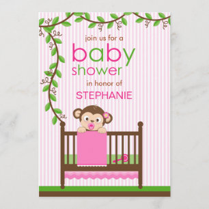 Invitation Petit singe dans un baby shower de fille de huche
