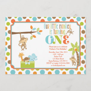 Invitation Petit singe Jungle Animaux Premier Anniversaire In